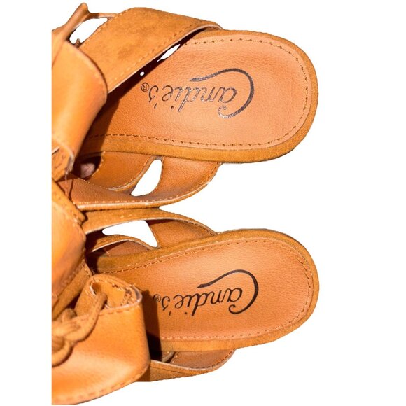 Vintage 90s Candies 7 Tan Suede Leather Wood Block Heel Platform Sandals Boho - Picture 5 of 9